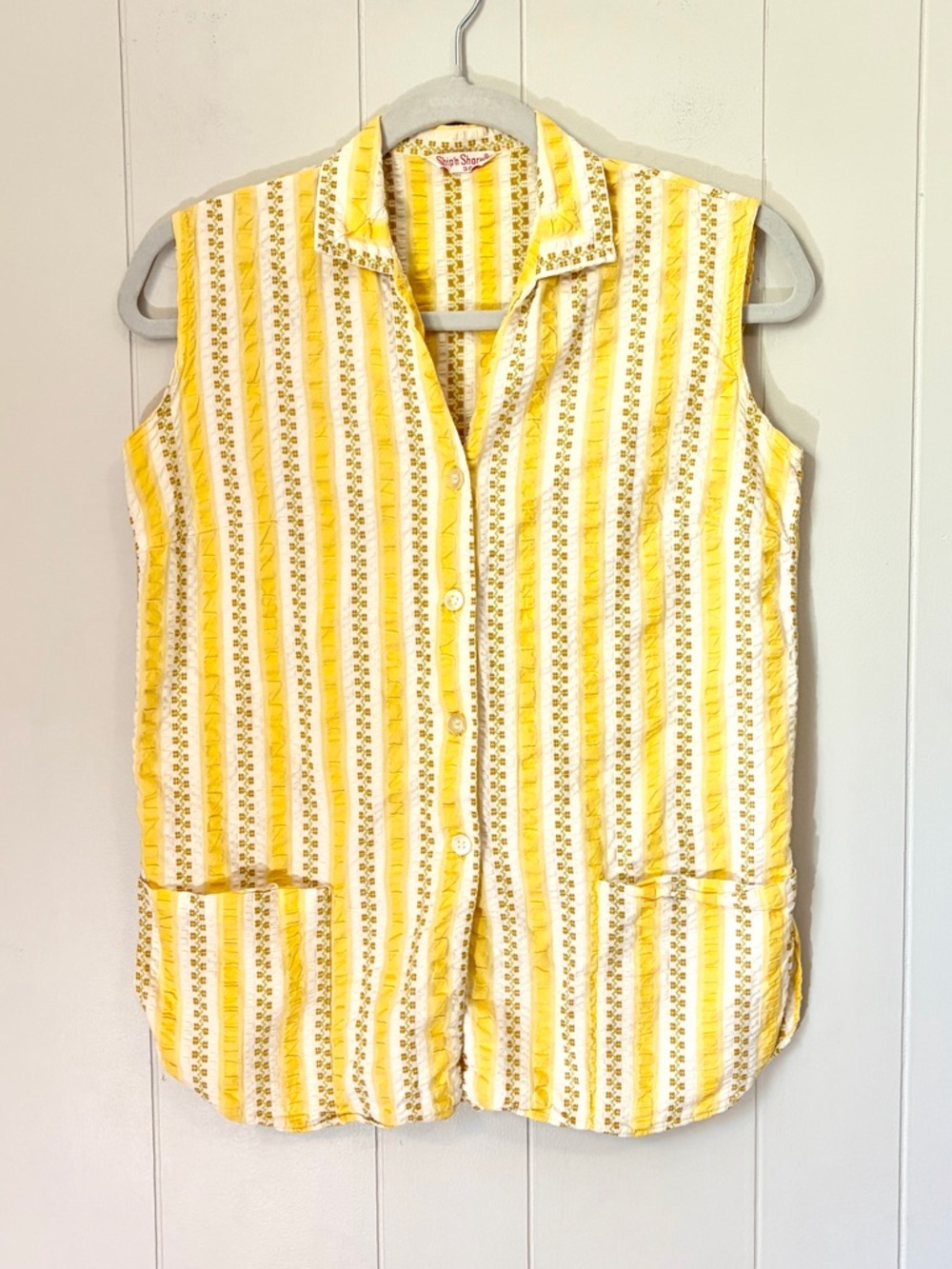 Ship n Shore Vintage 50s 60s Sleeveless Yellow Striped Button-Down Top Vest